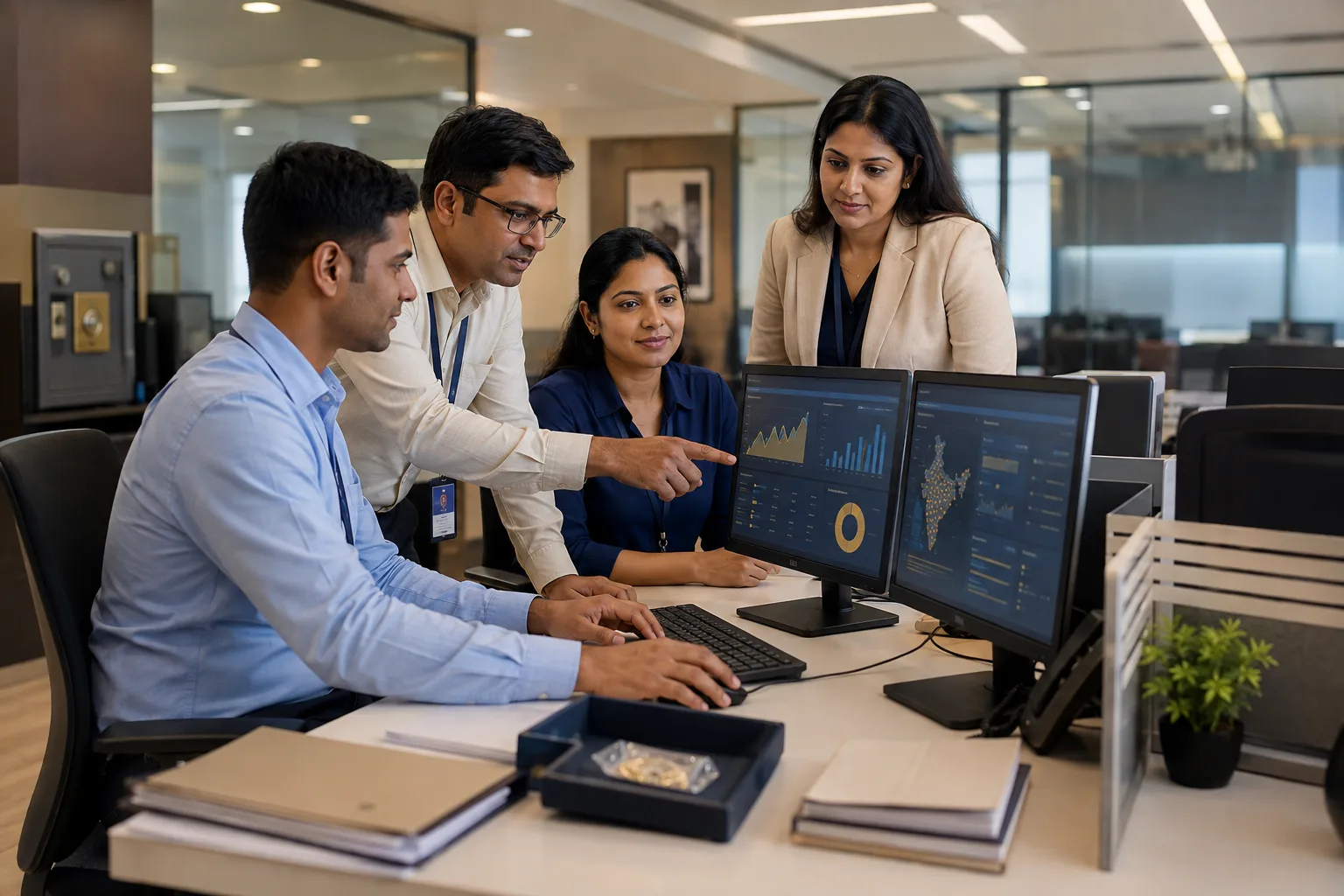 An Indian gold-loan business team using a secure ERP management system